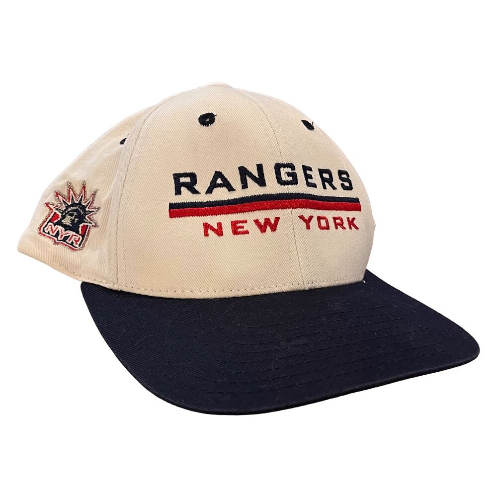 Vintage 90s New York Rangers Pro Player Snapback Hat NHL White Blue Y2K